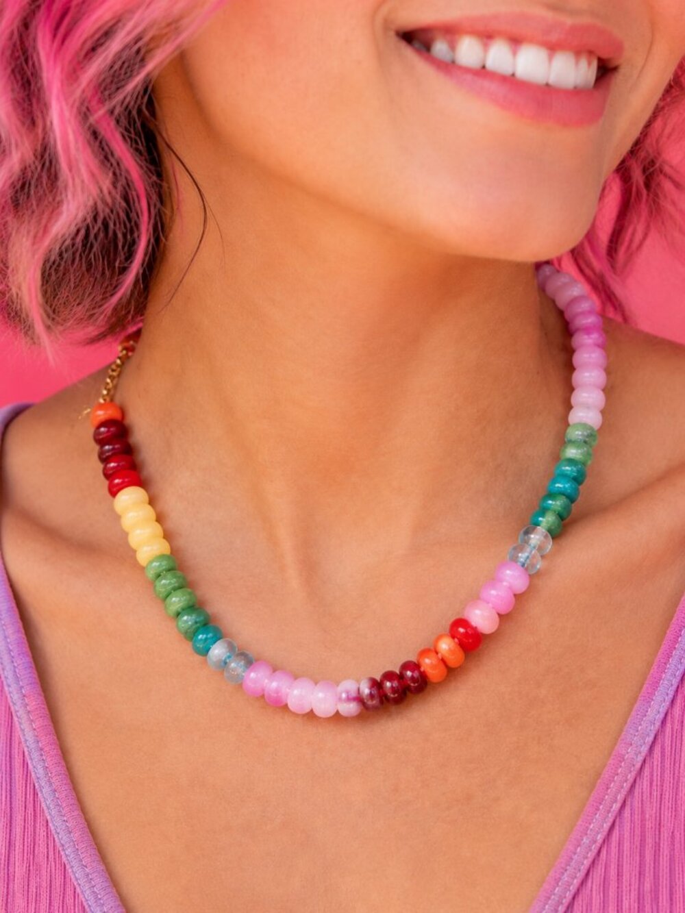 Arianna Multi-Color Boho Anthropologie Vibe Ombre Disc Beaded Rainbow Necklace